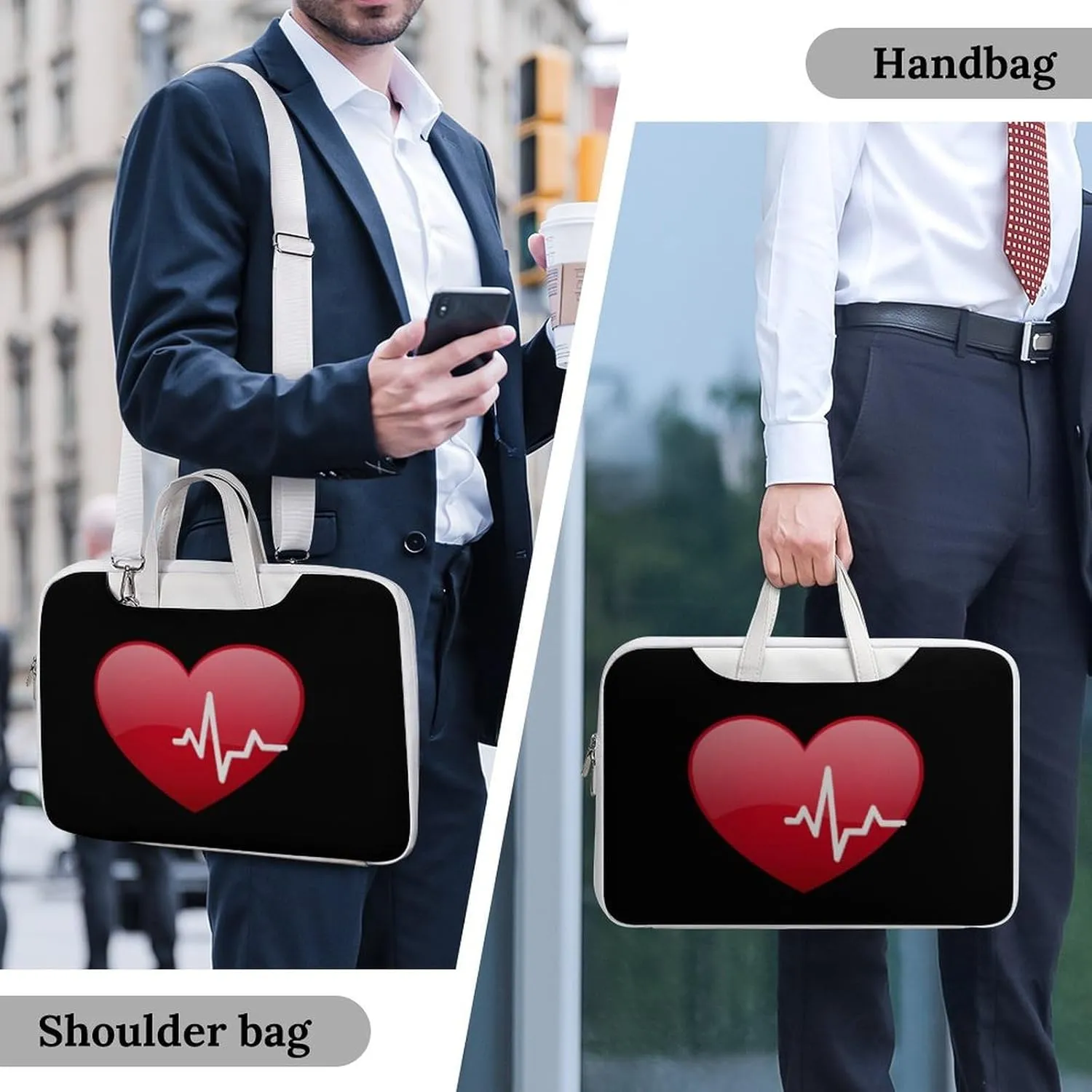 Red Heartbeat Leather Bag Laptop Case Slim Water Resistant Computer Bags with Handle Briefcase for Work