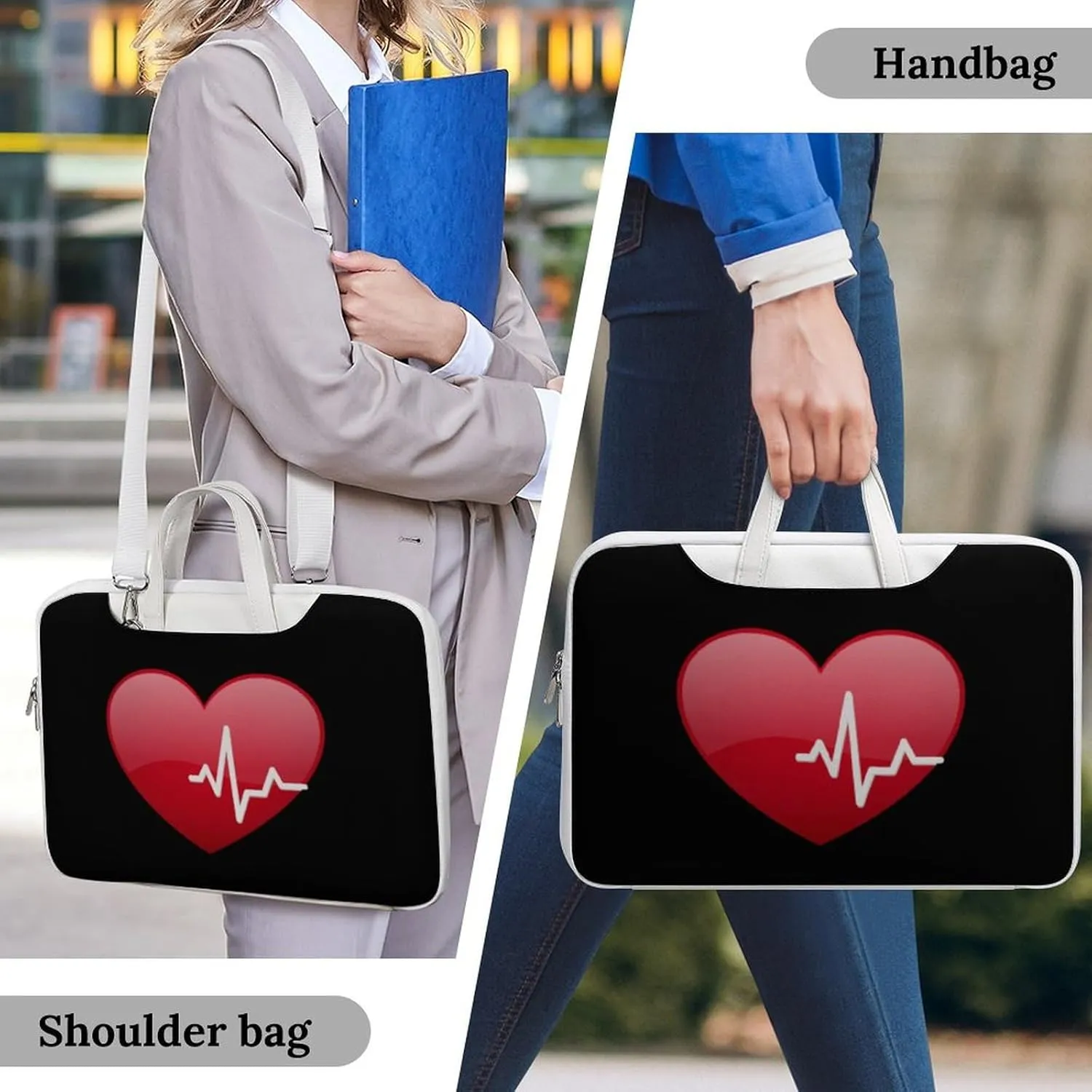 Red Heartbeat Leather Bag Laptop Case Slim Water Resistant Computer Bags with Handle Briefcase for Work