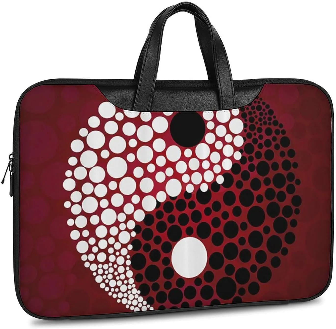Red Wave Point Tai Chi Leather Bag Laptop Case Slim Water Resistant Computer Bags with Handle Briefcase for Work