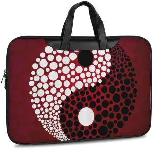 Red Wave Point Tai Chi Leather Bag Laptop Case Slim Water Resistant Computer Bags with Handle Briefcase for Work