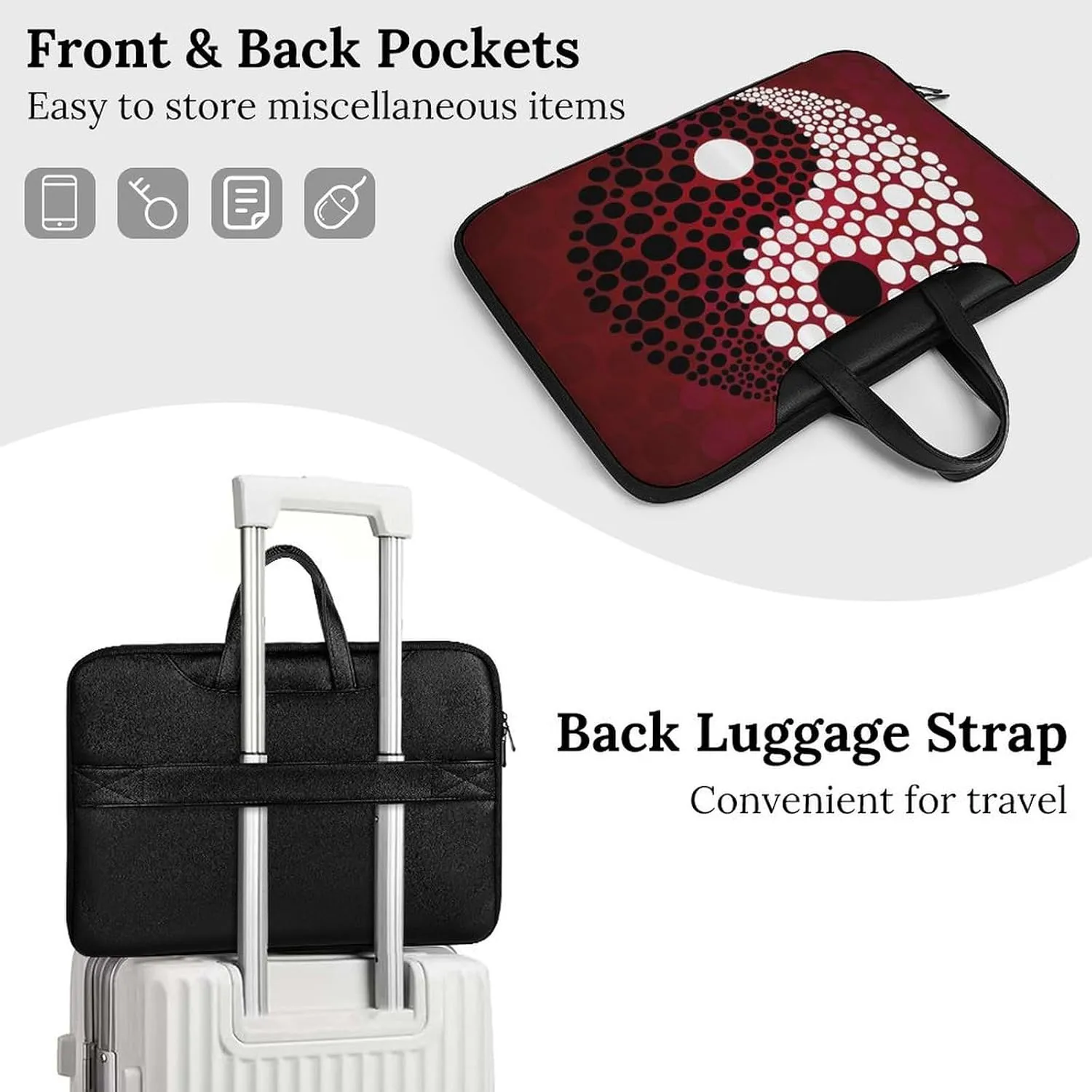 Red Wave Point Tai Chi Leather Bag Laptop Case Slim Water Resistant Computer Bags with Handle Briefcase for Work