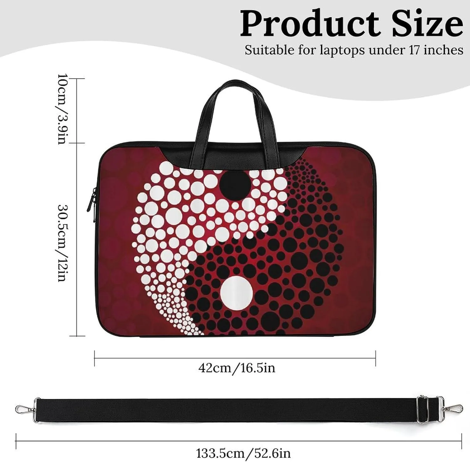 Red Wave Point Tai Chi Leather Bag Laptop Case Slim Water Resistant Computer Bags with Handle Briefcase for Work