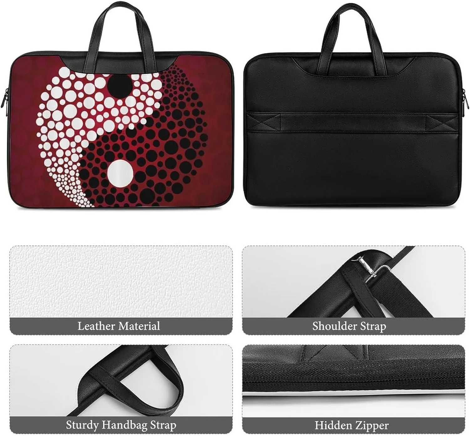 Red Wave Point Tai Chi Leather Bag Laptop Case Slim Water Resistant Computer Bags with Handle Briefcase for Work