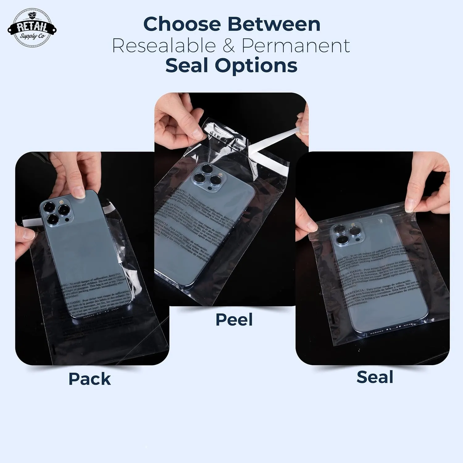 Retail Supply Co Resealable Clear Bags - 200 Pack 5x7 Inch