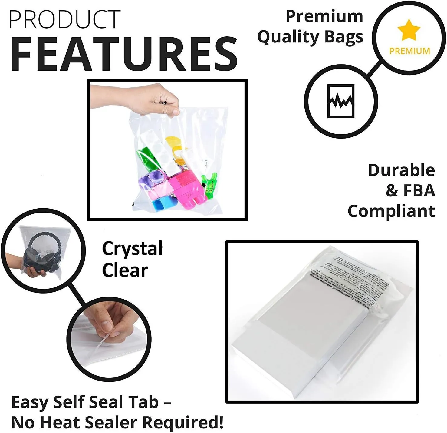 Retail Supply Co Resealable Clear Bags - 200 Pack 5x7 Inch