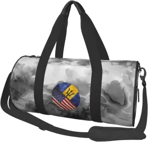 Retro America And Barbados Flag Convertible Garment Bag with Shoulder Strap, Carry on Garment Duffel Bag for Men Women - Rolling Foldable for Travel Luggage Bags (Black)