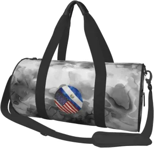 Retro America And El Salvador Flag Convertible Garment Bag with Shoulder Strap, Carry on Garment Duffel Bag for Men Women - Rolling Foldable for Travel Luggage Bags (Black)