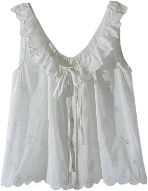 Rfmfkkg Lace Camisole Tank Real Silk Embroidery Vest For Women Lace Sleeveless Spaghetti Straps Blouse