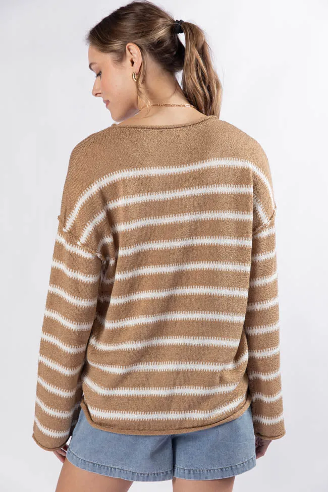 Road Trip Tan and Ivory Striped Sweater