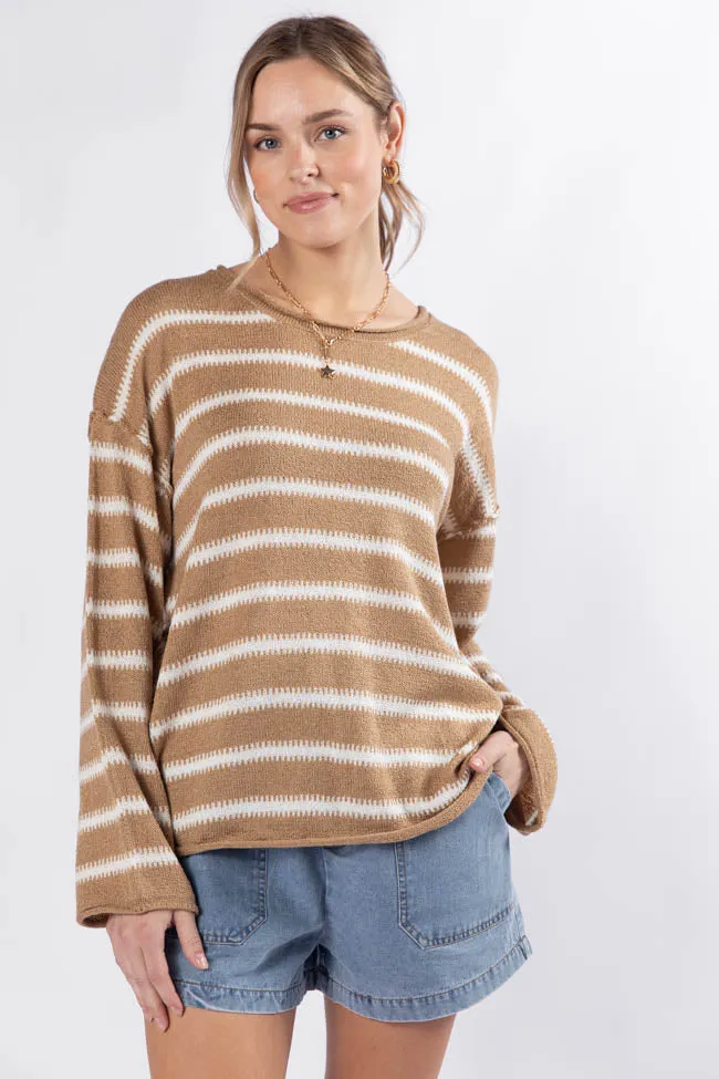 Road Trip Tan and Ivory Striped Sweater