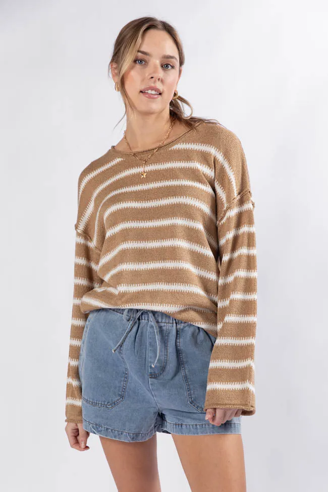 Road Trip Tan and Ivory Striped Sweater