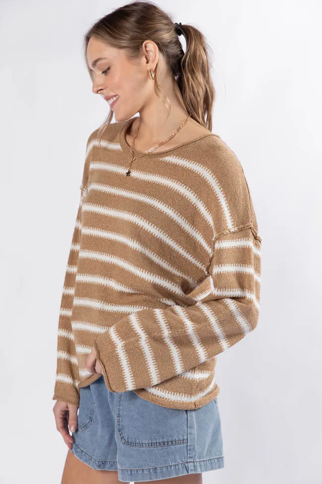 Road Trip Tan and Ivory Striped Sweater