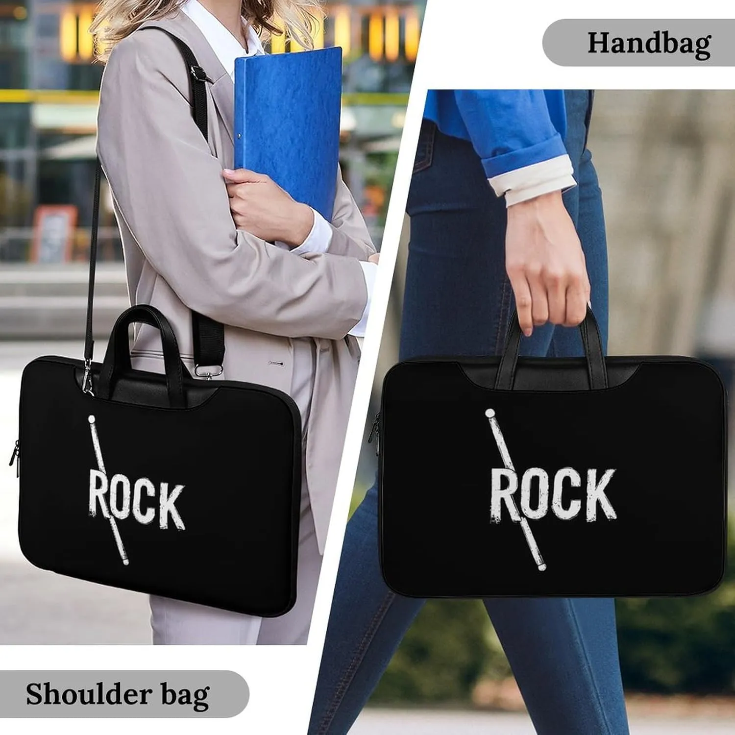 Rock Music Drumsticks Leather Bag Laptop Case Slim Water Resistant Computer Bags with Handle Briefcase for Work