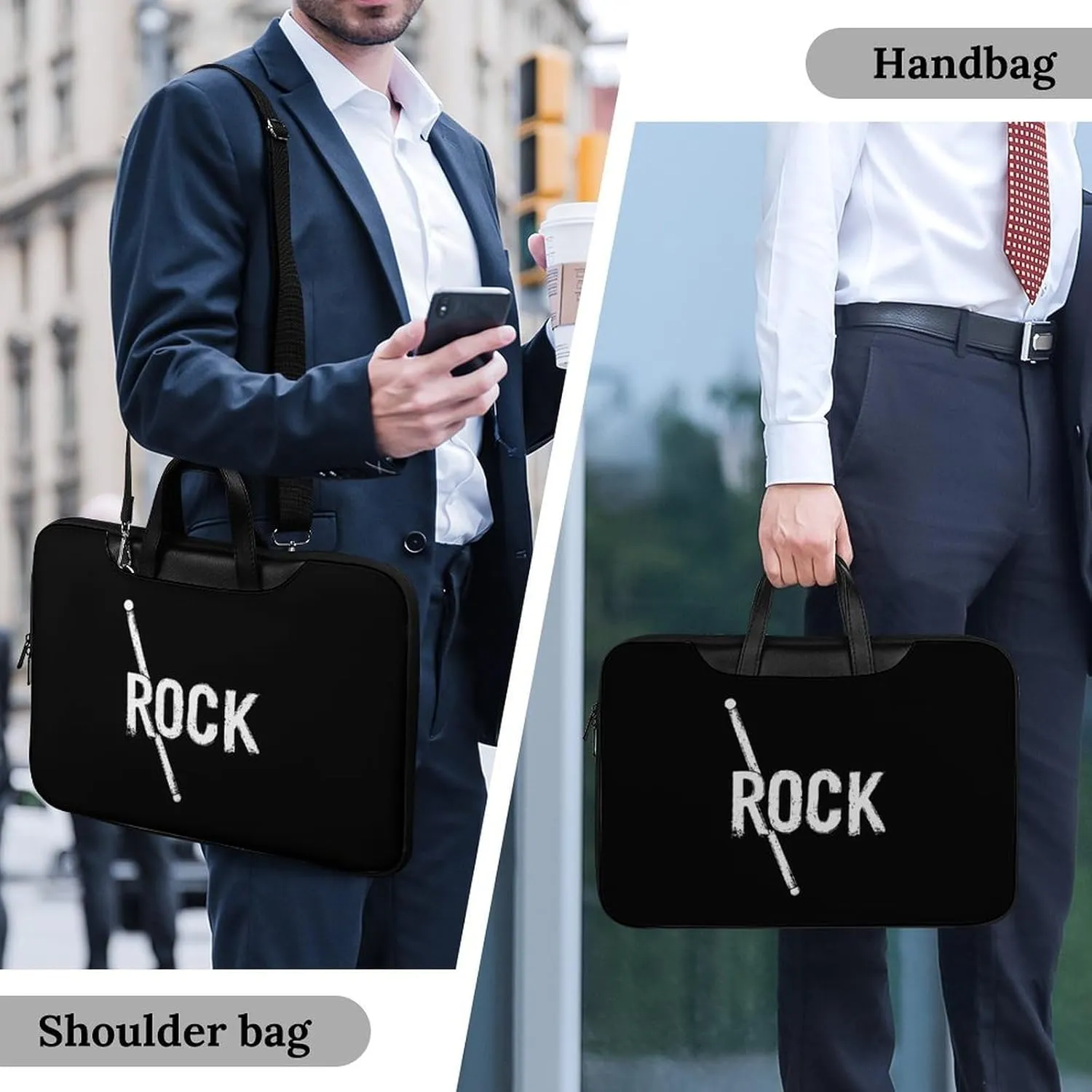 Rock Music Drumsticks Leather Bag Laptop Case Slim Water Resistant Computer Bags with Handle Briefcase for Work