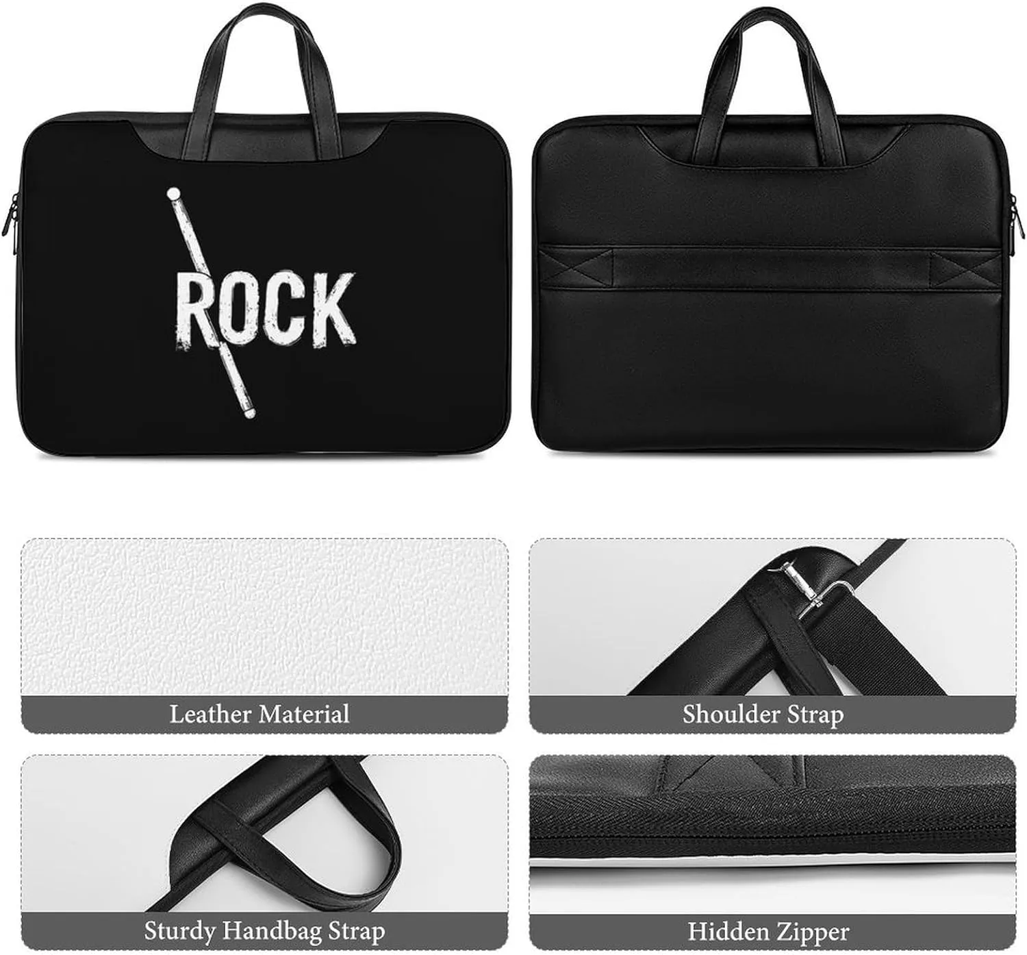 Rock Music Drumsticks Leather Bag Laptop Case Slim Water Resistant Computer Bags with Handle Briefcase for Work