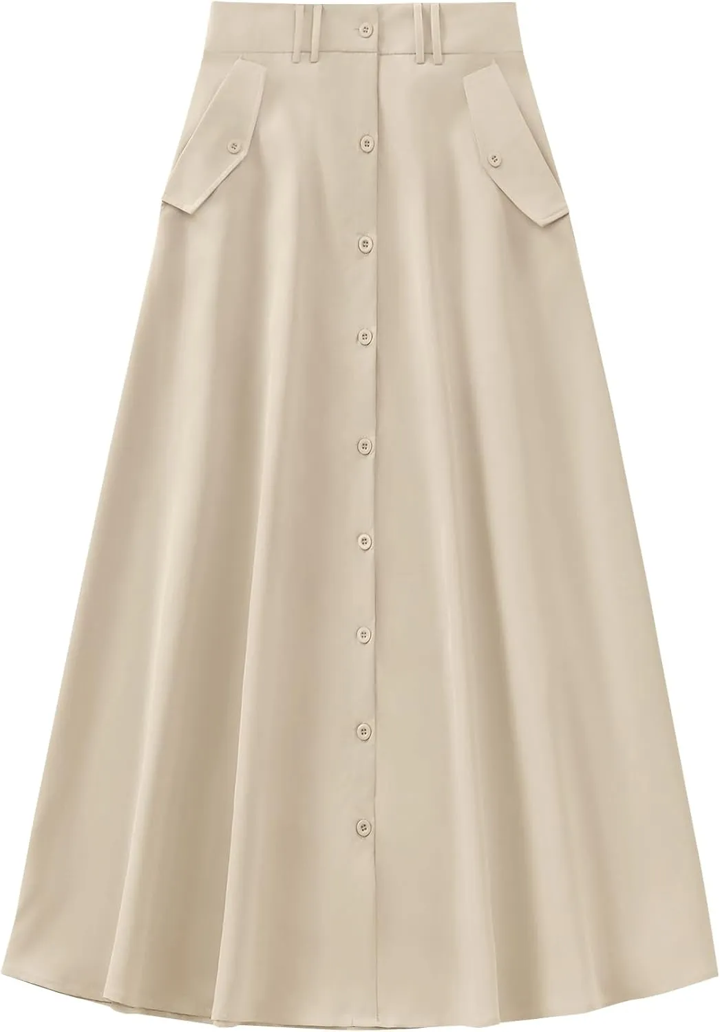 Rooscier Women's Split High Waist Flared A Line Button Down Vintage Pockets Maxi Skirt