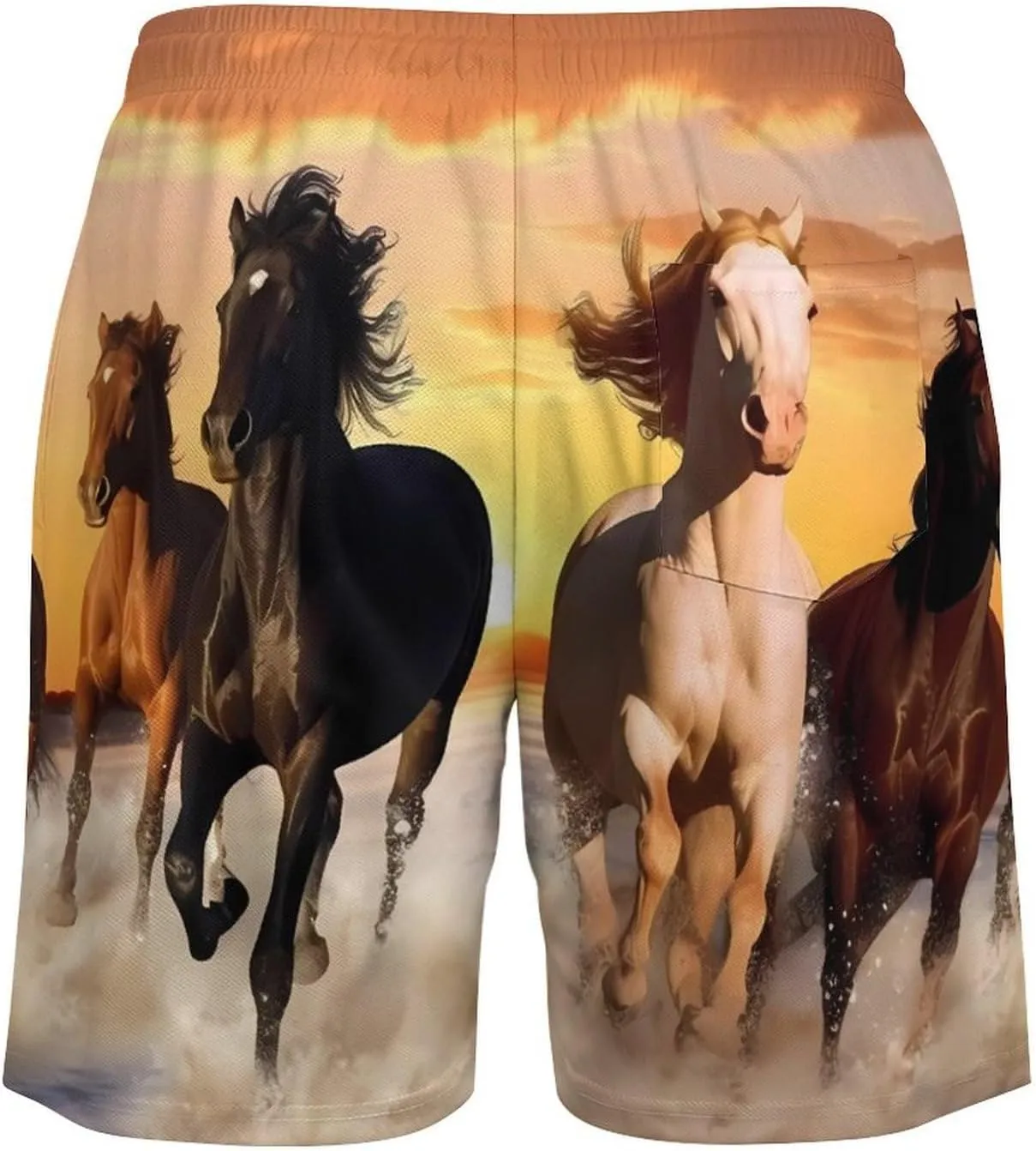 Running Wid Horses Men's Swim Trunks with Compression Liner Beach Swimming Shorts with Drawstring and Pockets