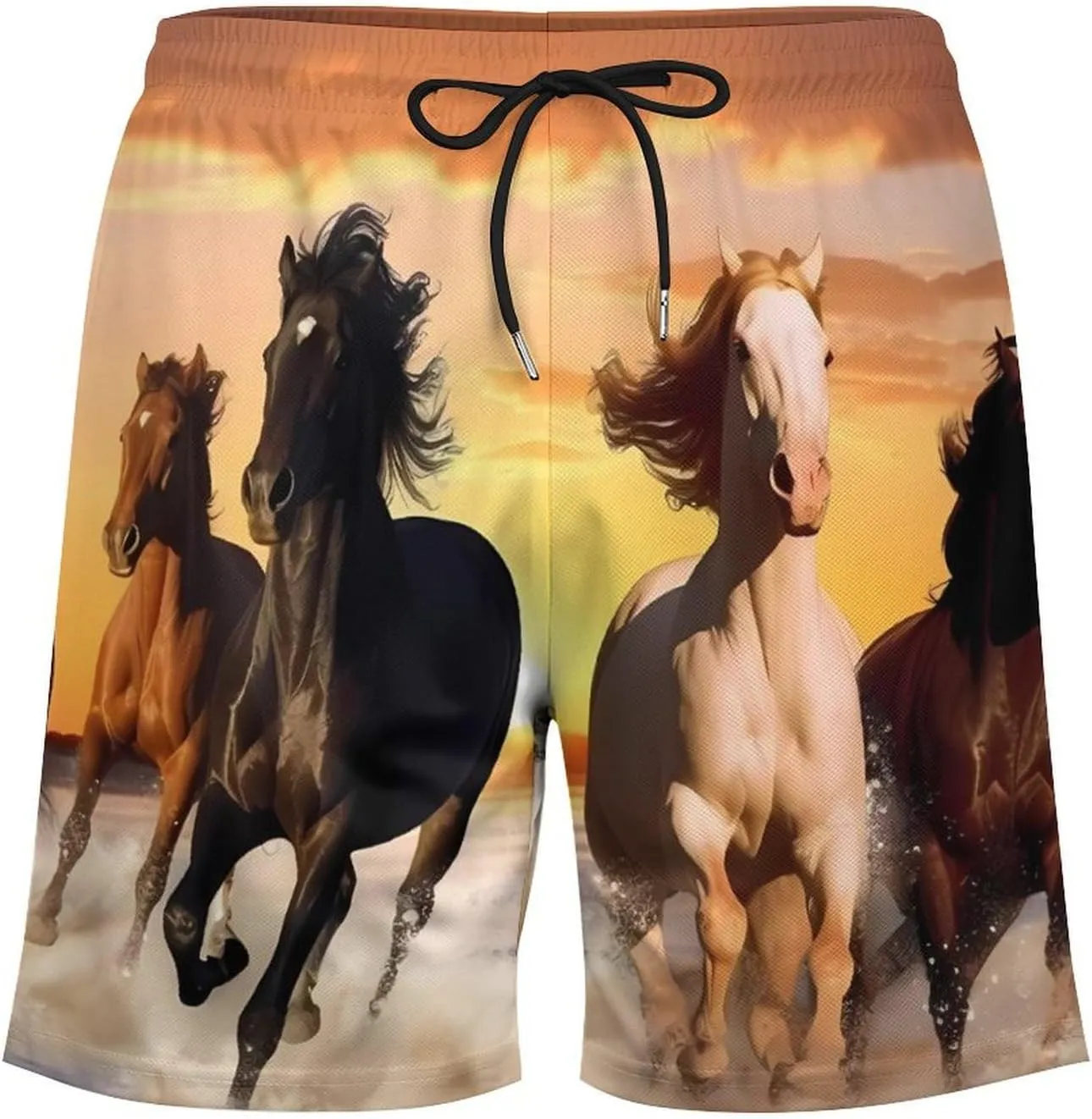 Running Wid Horses Men's Swim Trunks with Compression Liner Beach Swimming Shorts with Drawstring and Pockets