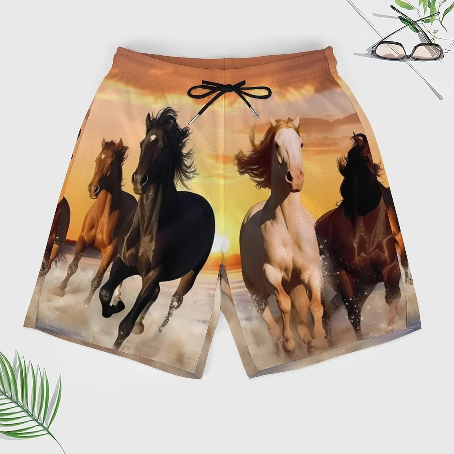 Running Wid Horses Men's Swim Trunks with Compression Liner Beach Swimming Shorts with Drawstring and Pockets