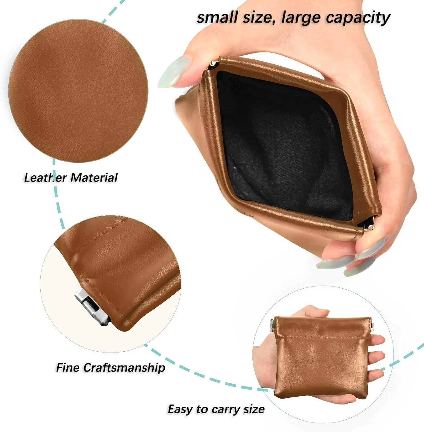 Saddle Brown Women's PU Leather Coin Pouch, Wallet Purse PU Leather Pouch for Purse and Change Purse for Kids