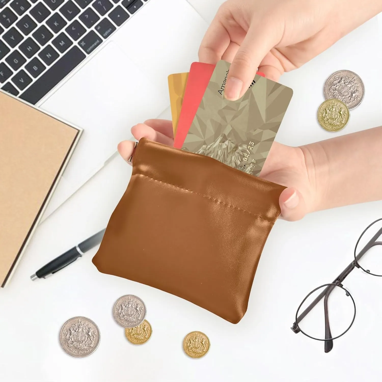 Saddle Brown Women's PU Leather Coin Pouch, Wallet Purse PU Leather Pouch for Purse and Change Purse for Kids