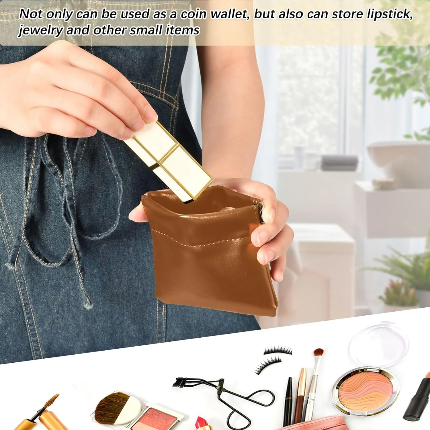 Saddle Brown Women's PU Leather Coin Pouch, Wallet Purse PU Leather Pouch for Purse and Change Purse for Kids