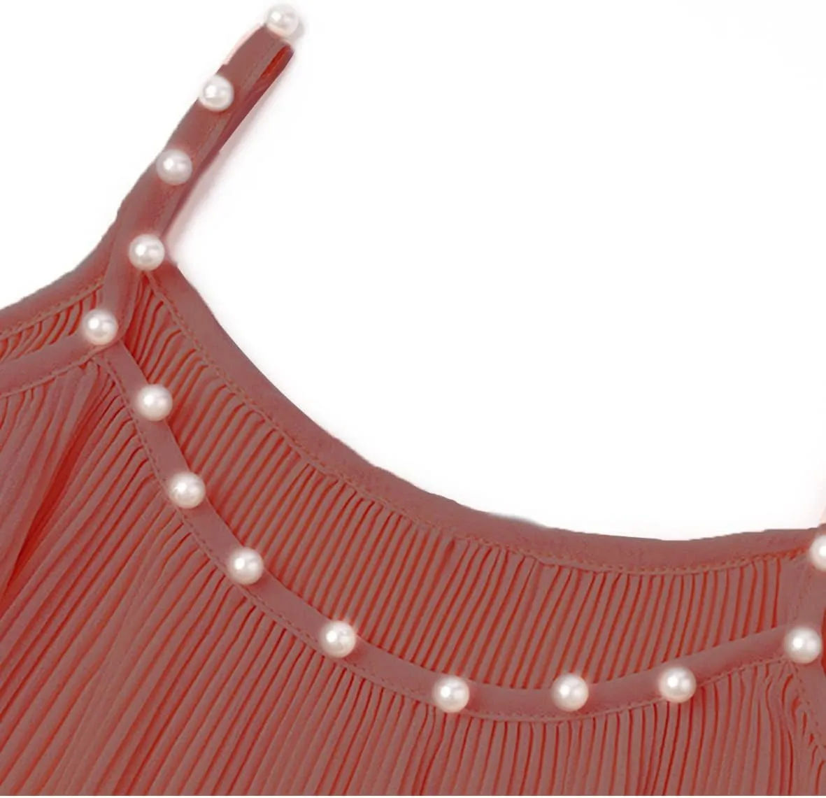 Samefar Womens V Neck Pearl Trim Tank Tops Double-Layer Ruffle Hem Adjustable Spaghetti Strap Camisole