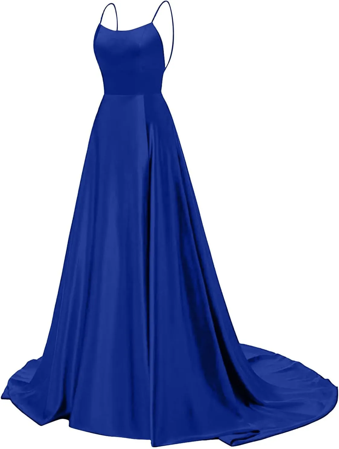 Satin Prom Dresses for Women 2025 Elegant Spaghetti Straps Formal Evening Dress Blackless Maxi Gown with Slit