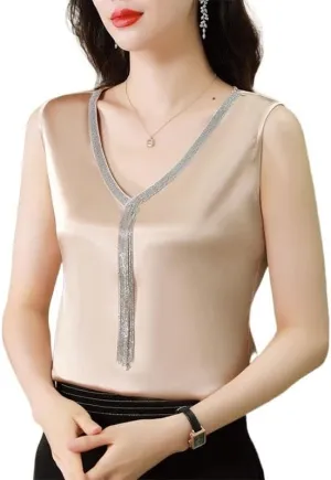 Satin Suit V-Neck Inner Camisole Women's Fashion Outer Base Blouse Large Size Sleeveless Top
