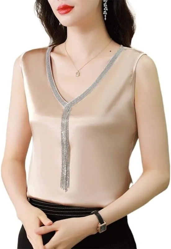 Satin Suit V-Neck Inner Camisole Women's Fashion Outer Base Blouse Large Size Sleeveless Top