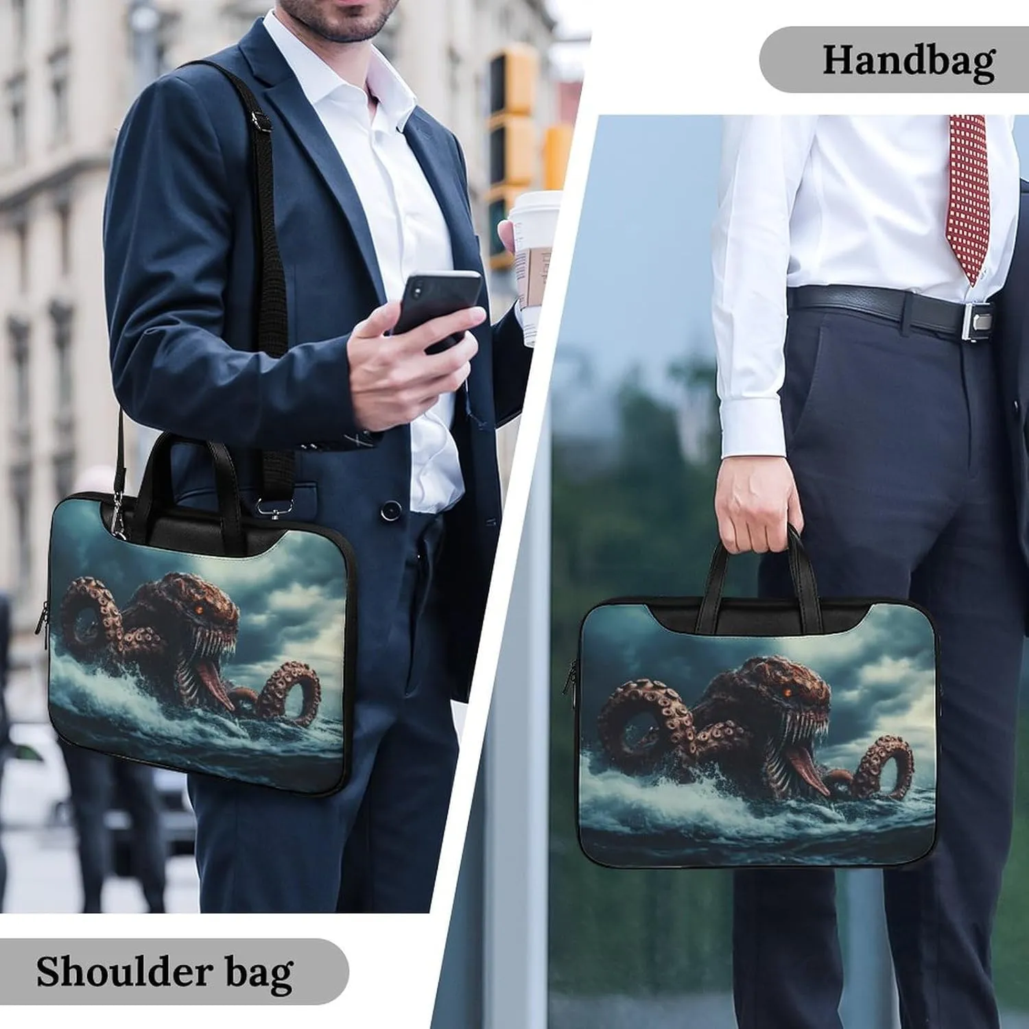 Sea Monster Monstrous Tentacles Leather Bag Laptop Case Slim Water Resistant Computer Bags with Handle Briefcase for Work