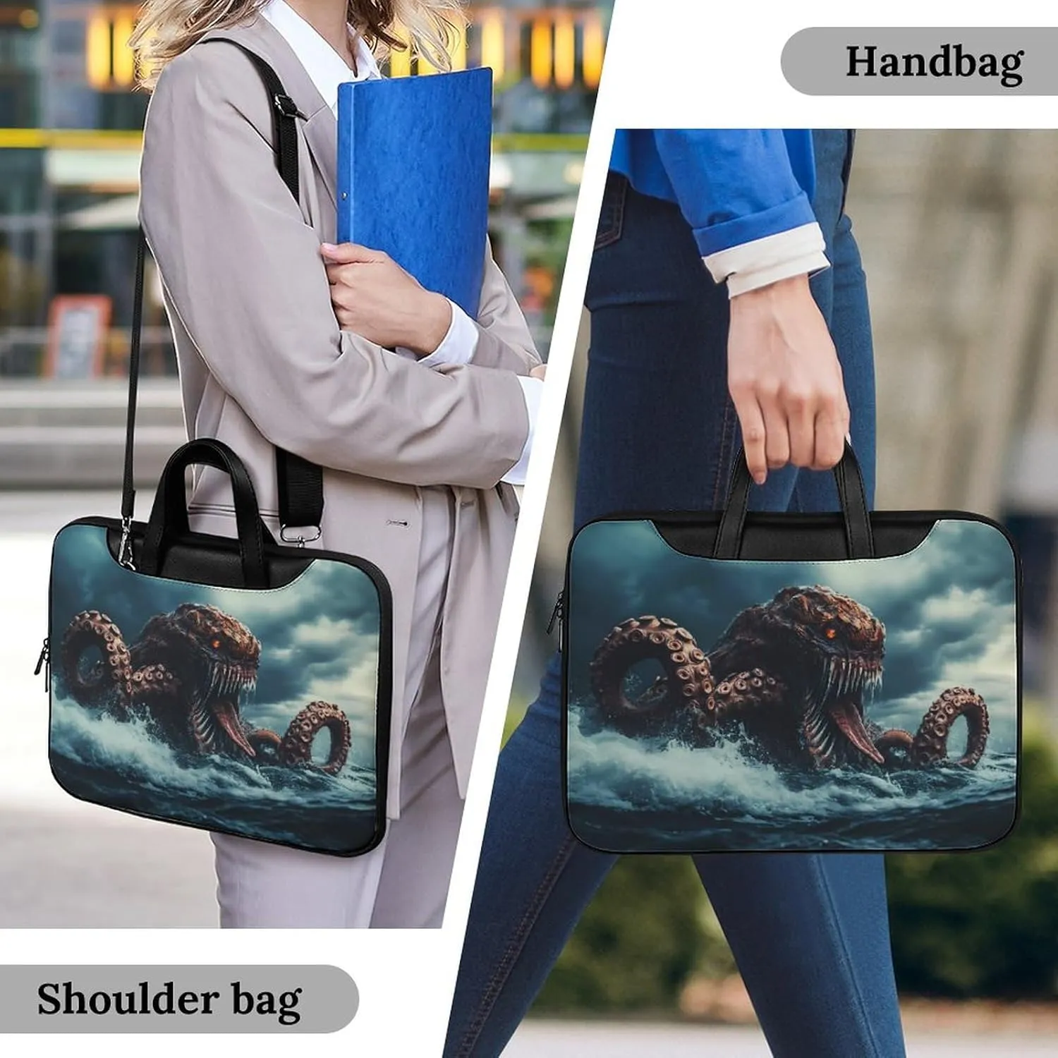 Sea Monster Monstrous Tentacles Leather Bag Laptop Case Slim Water Resistant Computer Bags with Handle Briefcase for Work