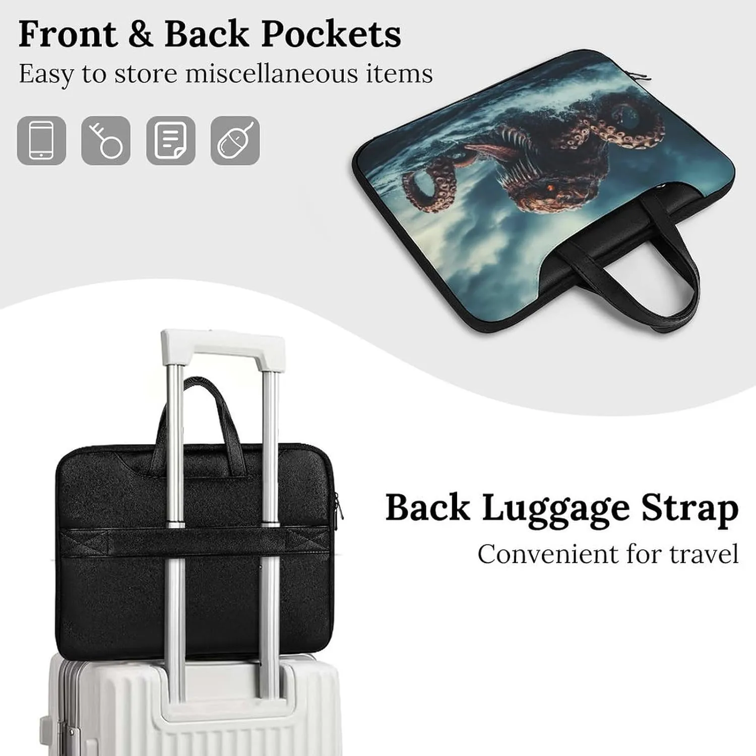 Sea Monster Monstrous Tentacles Leather Bag Laptop Case Slim Water Resistant Computer Bags with Handle Briefcase for Work
