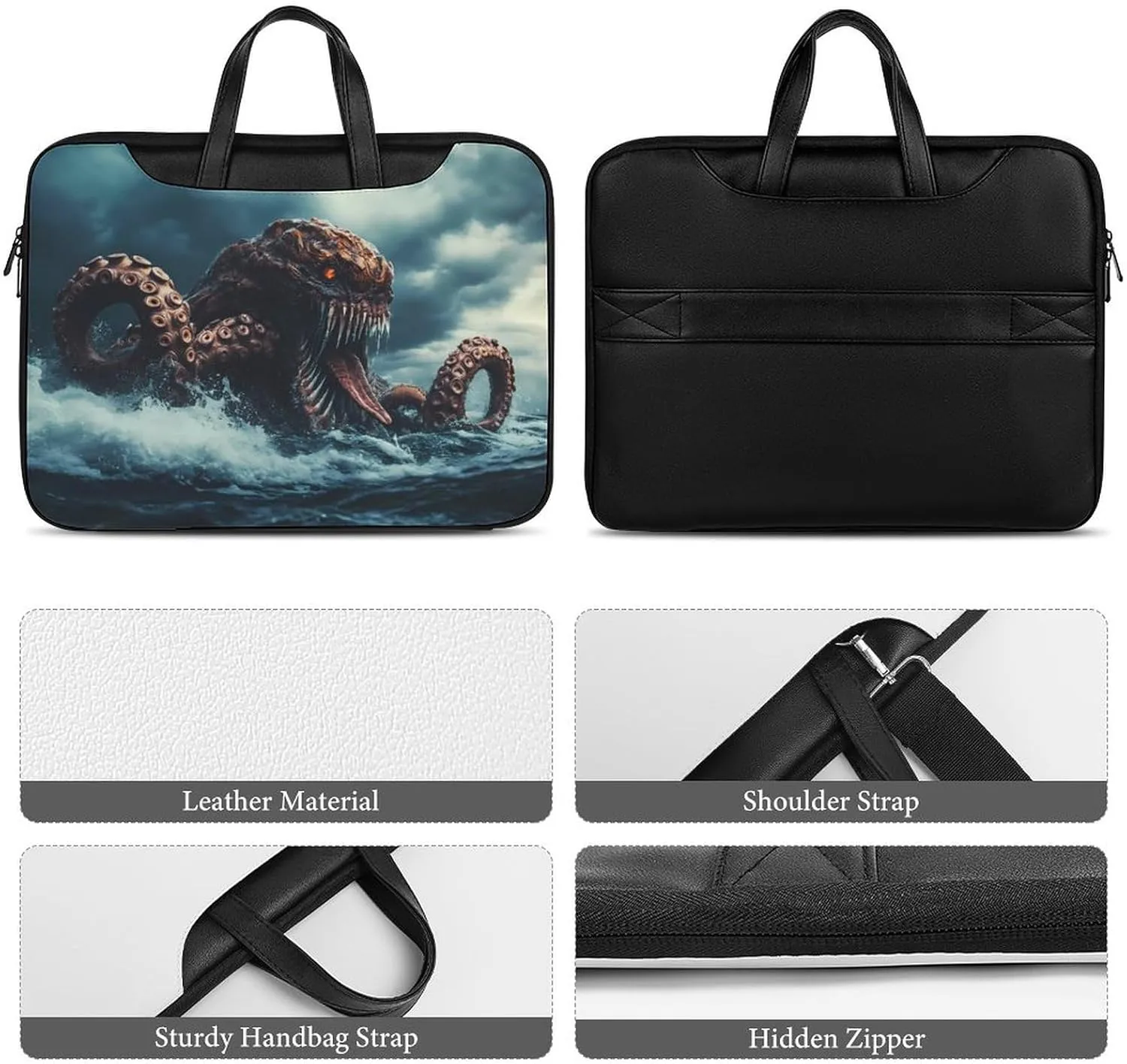 Sea Monster Monstrous Tentacles Leather Bag Laptop Case Slim Water Resistant Computer Bags with Handle Briefcase for Work