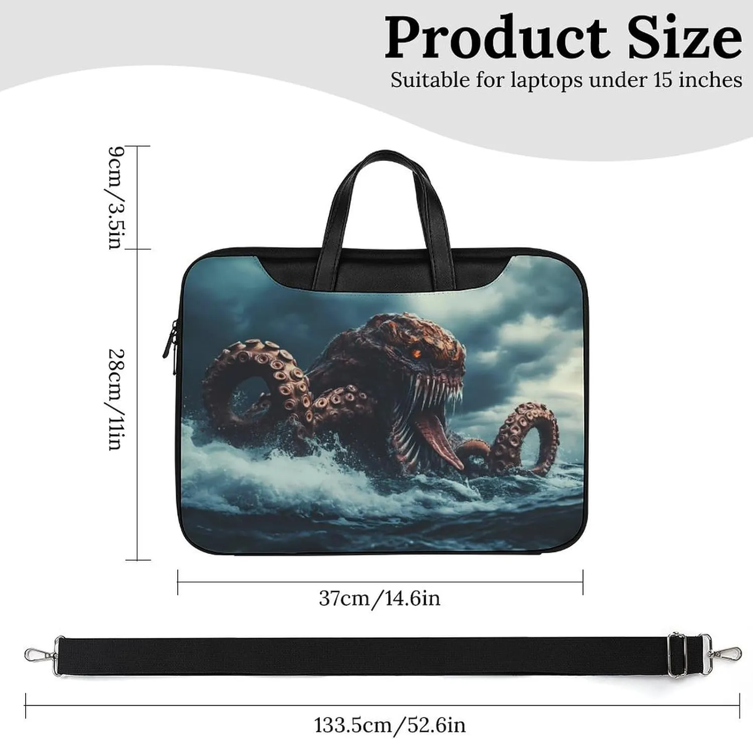 Sea Monster Monstrous Tentacles Leather Bag Laptop Case Slim Water Resistant Computer Bags with Handle Briefcase for Work