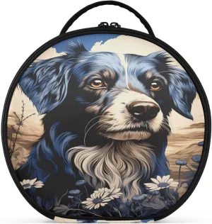 senya Round Cosmetic Pouch Travel Makeup Train Case Black Dog Makeup Organizer Bag with Adjustable Dividers Portable for Cosmetics Makeup Brushes Toiletry Jewelry Accessories