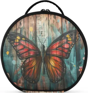 senya Round Cosmetic Pouch Travel Makeup Train Case Butterfly Wooden Makeup Organizer Bag with Adjustable Dividers Portable for Cosmetics Makeup Brushes Toiletry Jewelry Accessories