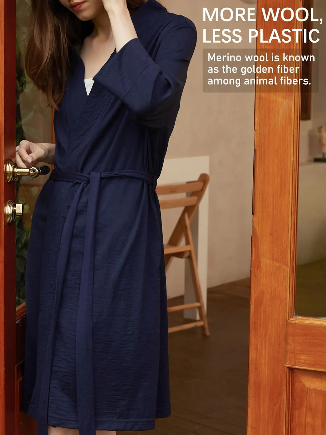 SIORO Women's Wool Robe, Short Bathrobe, Lightweight Loungewear with Pockets, Plus Size Sleepwear for Spa, Resort & Hotel