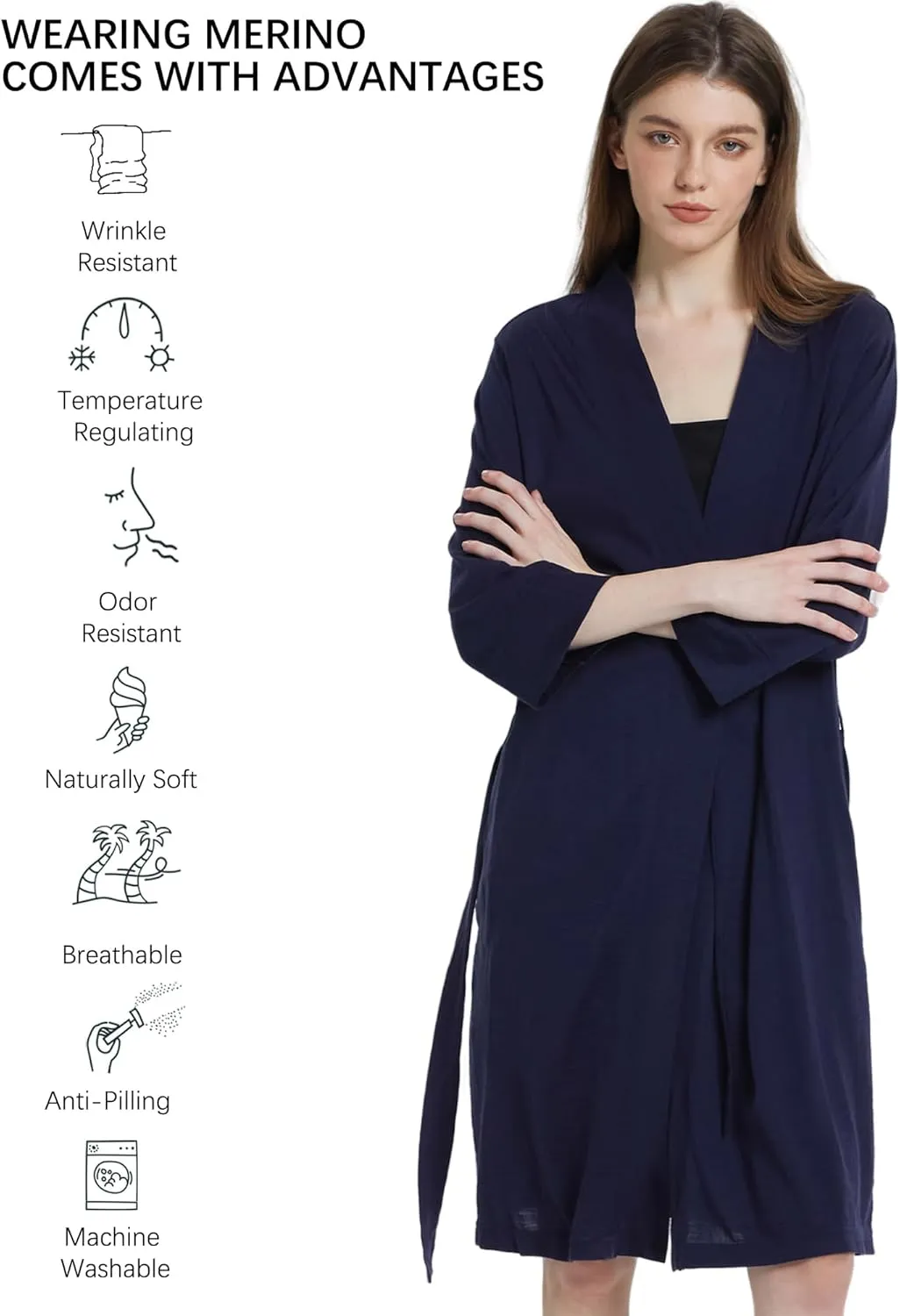 SIORO Women's Wool Robe, Short Bathrobe, Lightweight Loungewear with Pockets, Plus Size Sleepwear for Spa, Resort & Hotel