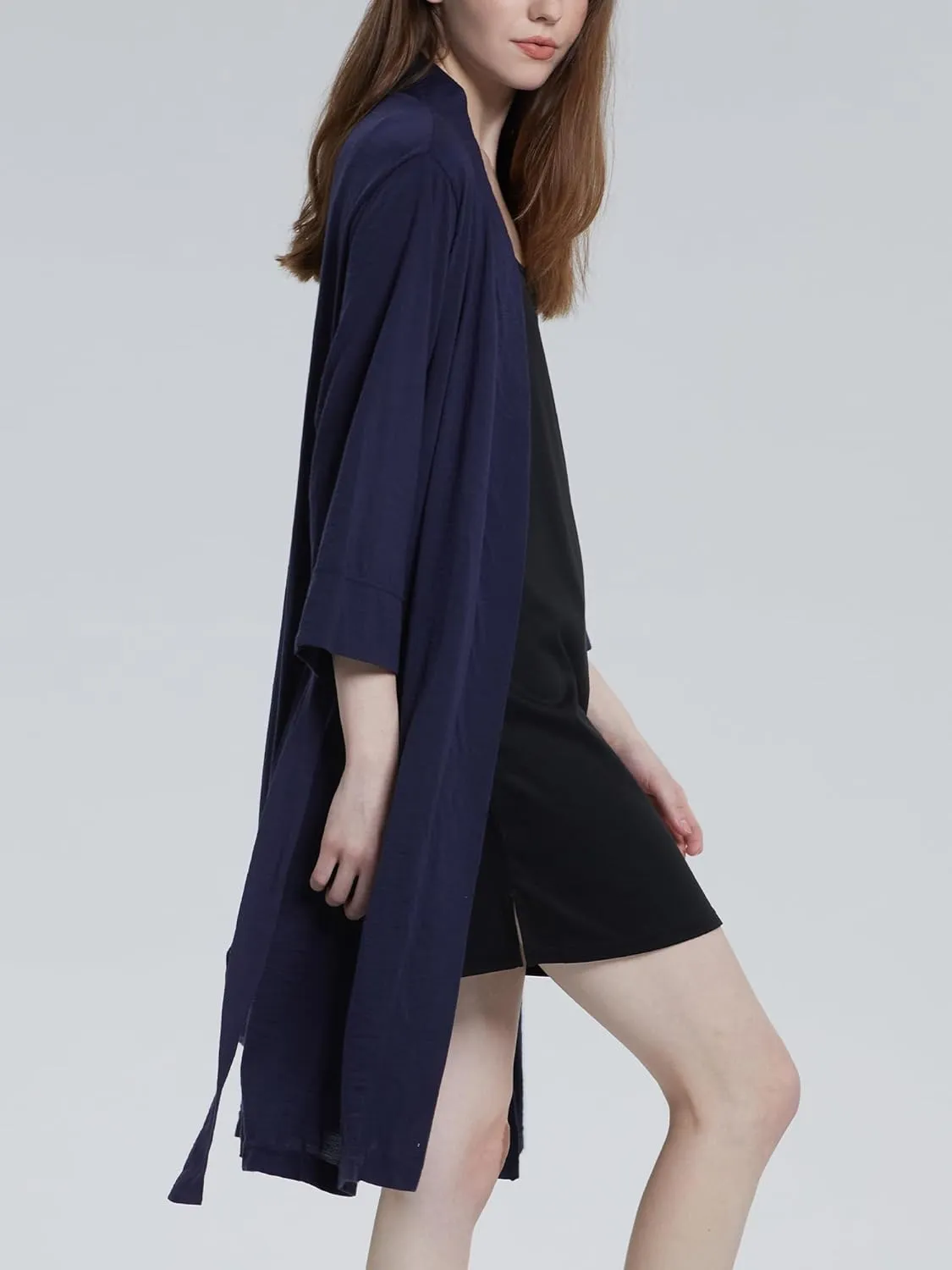 SIORO Women's Wool Robe, Short Bathrobe, Lightweight Loungewear with Pockets, Plus Size Sleepwear for Spa, Resort & Hotel