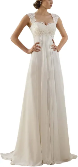 Sleeveless Lace Chiffon Evening Wedding Dresses Long Bridal Gowns WD20 Ivory 26Plus