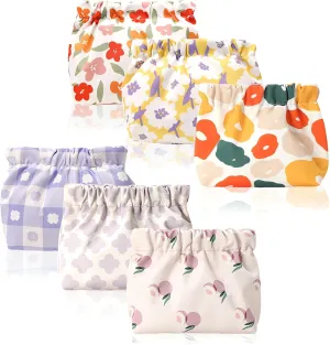 Small Makeup Bag, 6PCS Mini Cosmetic Bag for Purse, Waterproof Portable Cute Printed Travel Makeup Pouch, No Zipper Self-Closing Purse Organizer Bag for Lipstick Headphones Jewelry