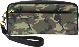 Small Makeup Bag for Purse Women, Mini Cosmetic Bag with Wrist Strap, Small Toiletry Bag Travel Pouch Compatible with Green Camo Army Camouflage 3D Print for Halloween Christmas Gift