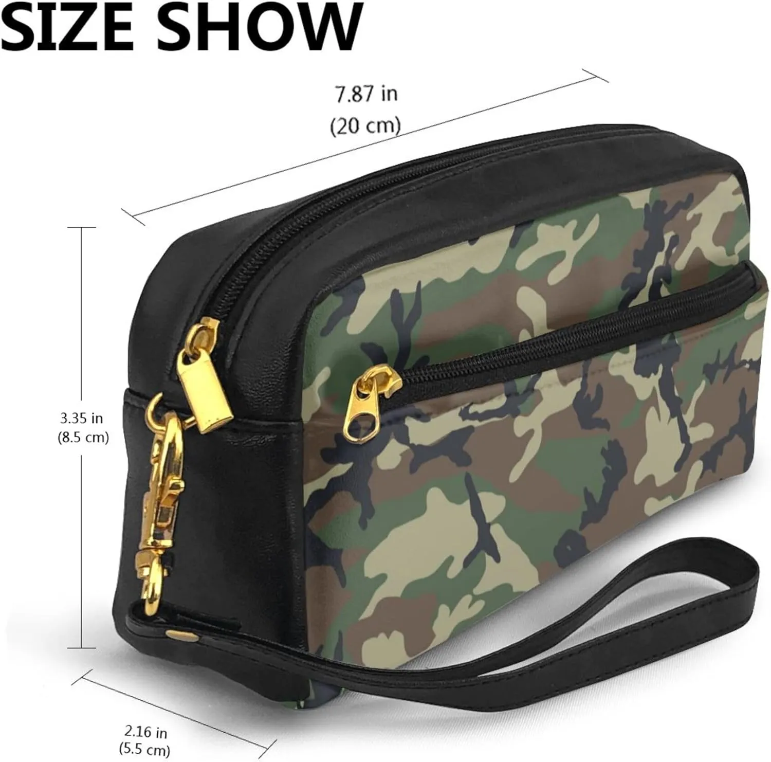 Small Makeup Bag for Purse Women, Mini Cosmetic Bag with Wrist Strap, Small Toiletry Bag Travel Pouch Compatible with Green Camo Army Camouflage 3D Print for Halloween Christmas Gift