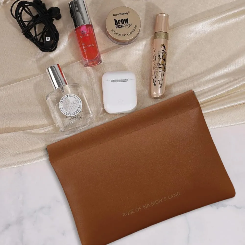 Small Purse Makeup Bag for Women with inner bag,Elastic Open Close Storage Bag Mini Travel Storage Bag,Waterproof Organizer Pouch for Lipstick Cosmetics Headphones Jewelry (Brown)