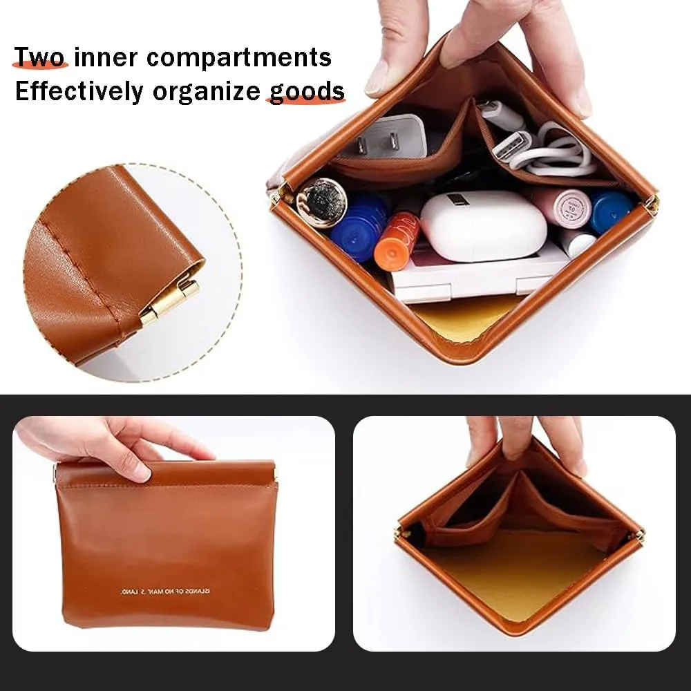 Small Purse Makeup Bag for Women with inner bag,Elastic Open Close Storage Bag Mini Travel Storage Bag,Waterproof Organizer Pouch for Lipstick Cosmetics Headphones Jewelry (Brown)