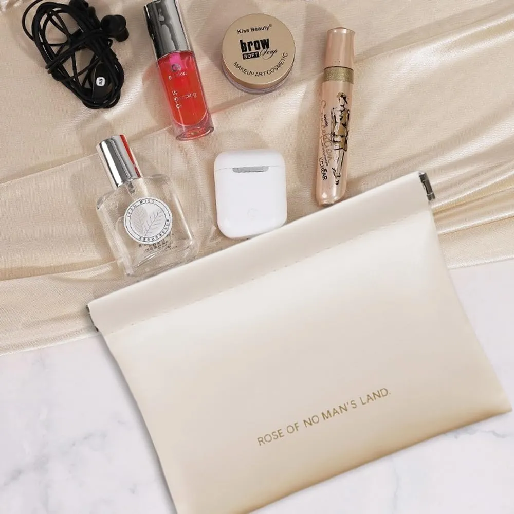 Small Purse Makeup Bag for Women with inner bag,Elastic Open Close Storage Bag Mini Travel Storage Bag,Waterproof Organizer Pouch for Lipstick Cosmetics Headphones Jewelry (White)
