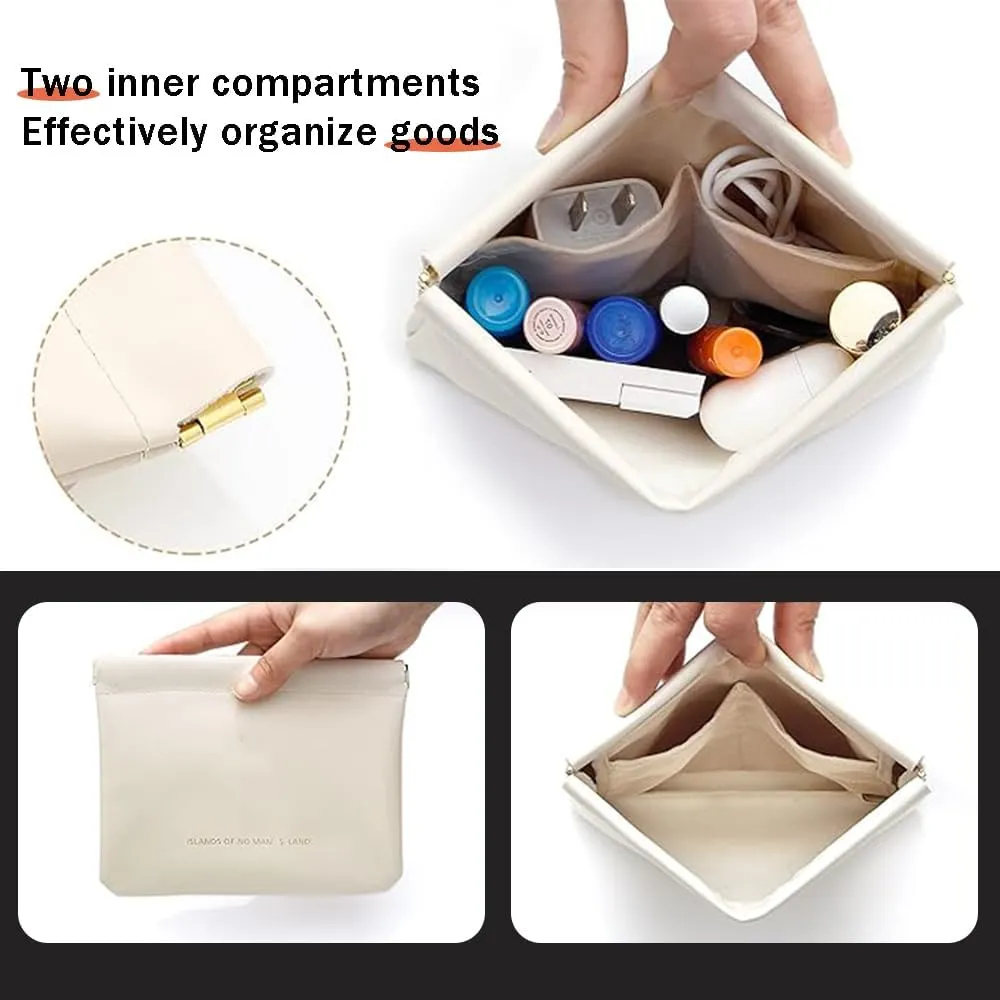 Small Purse Makeup Bag for Women with inner bag,Elastic Open Close Storage Bag Mini Travel Storage Bag,Waterproof Organizer Pouch for Lipstick Cosmetics Headphones Jewelry (White)