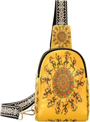 Small Sling Bag Waist Packs Leather Crossbody Packs Chest Bag Africa Dancer for Women Travel Belt Purse
