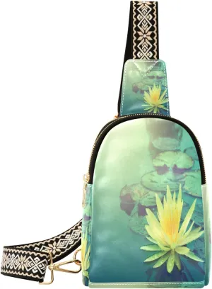 Small Sling Bag Waist Packs Leather Crossbody Packs Chest Bag Beautiful Thai Lotus Zen for Women Travel Belt Purse